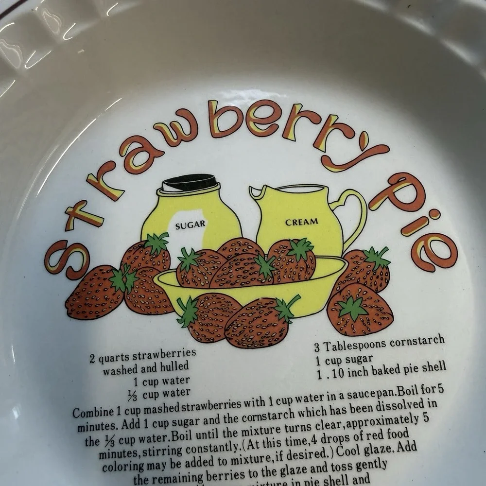 Vintage Strawberry Pie Recipe Pie Plate Pan 10